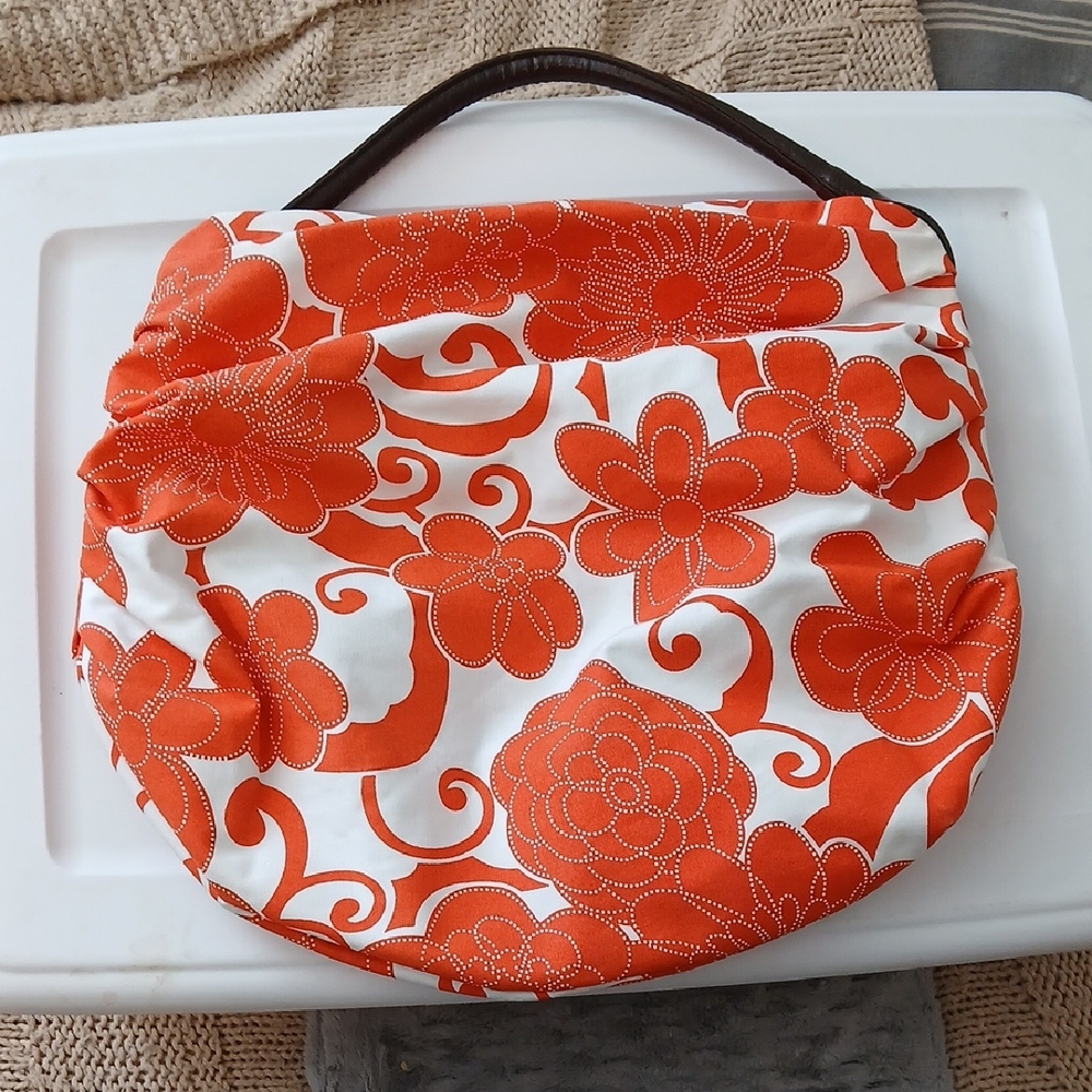 Saks Fifth Avenue Orange and White Floral Shoulder Bag